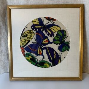 Colorful Butterfly Embroidery Art in Gold Frame